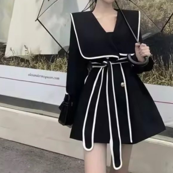 Brand New Women Woolen Warm Tunic Trench Fall Winter Coat Jacket Size S Black - Picture 2 of 5